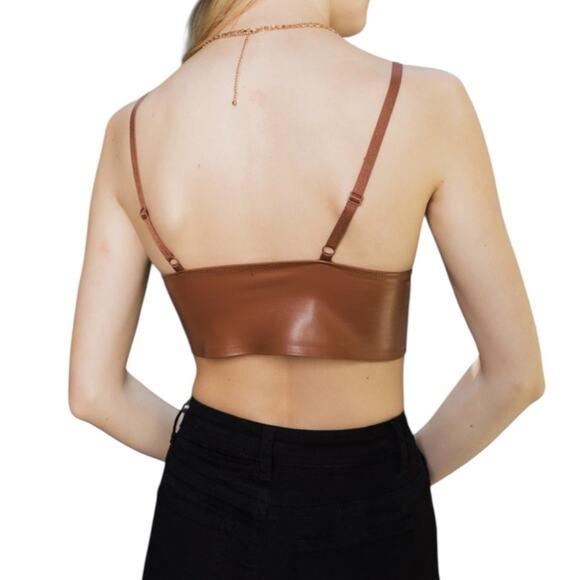 Faux Leather Longline Bralette Top Size S Dark Brown NWT - Picture 2 of 10